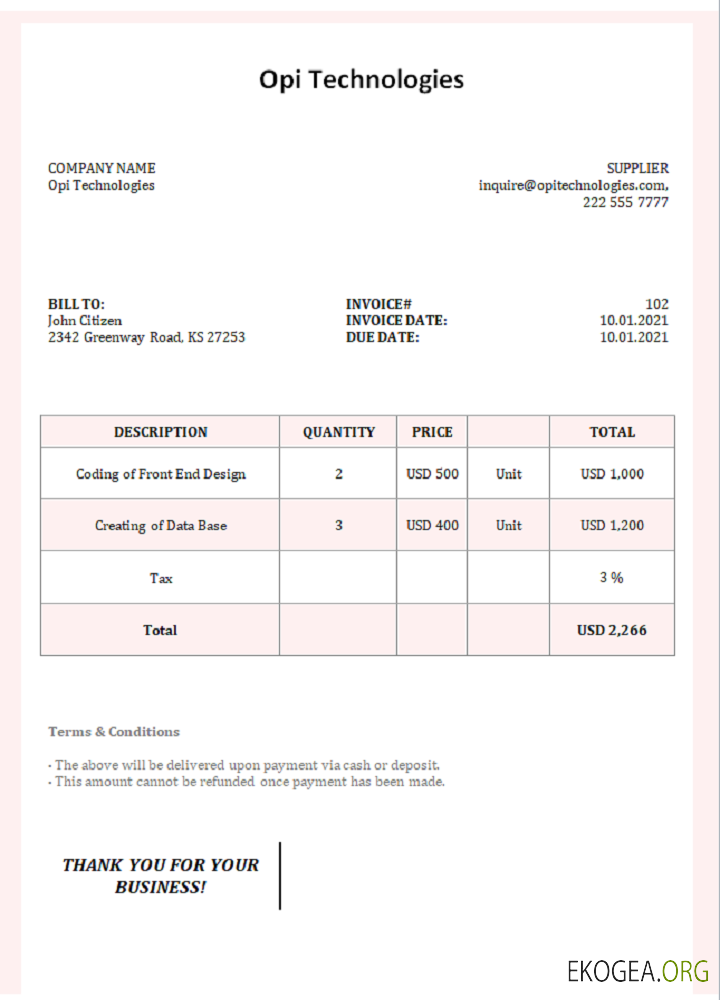 Facture Opi Technologies USA